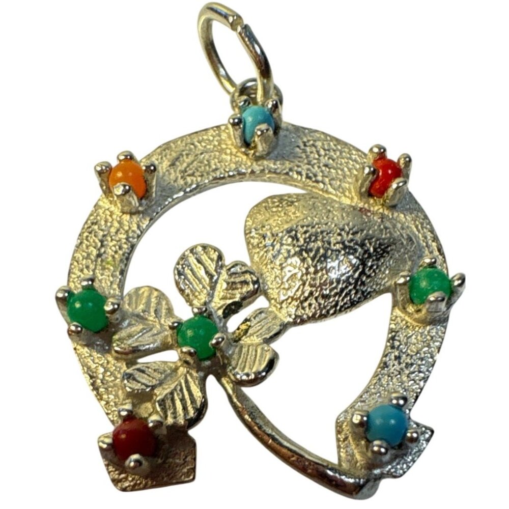 Lucky Horseshoe Pendant Sterling Silver 4 Leaf Clover Heart Charm Multi Gem
